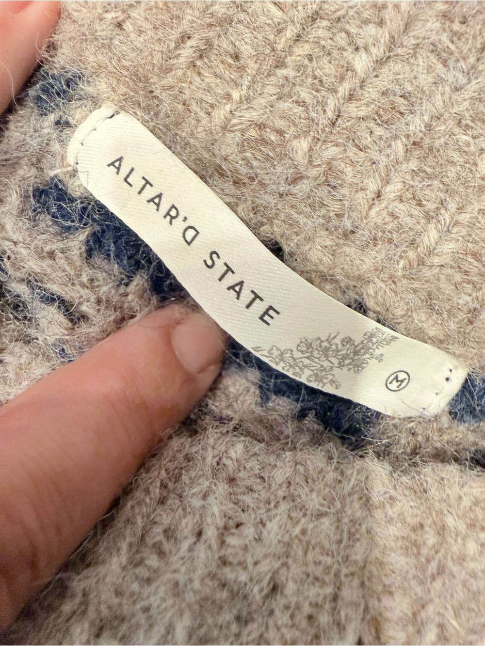 Altar’d State Fair Isle Nordic Sweater Blue Oatmeal Ladies Medium Cozy Winter L - Picture 7 of 10